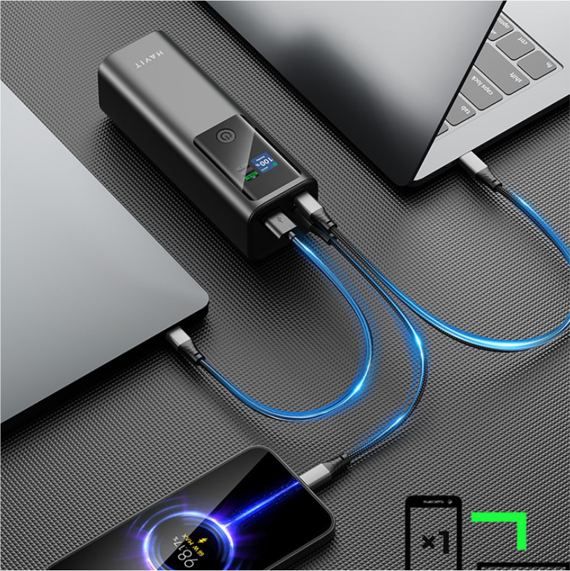 Power bank Havit PB50 27000 mAh 140W con display LED y cuerpo de aluminio para laptop y smartphone