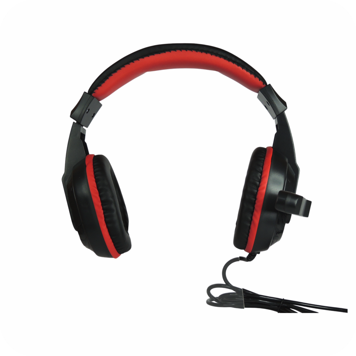audifonos gamer negros con detalles rojos y micrófono