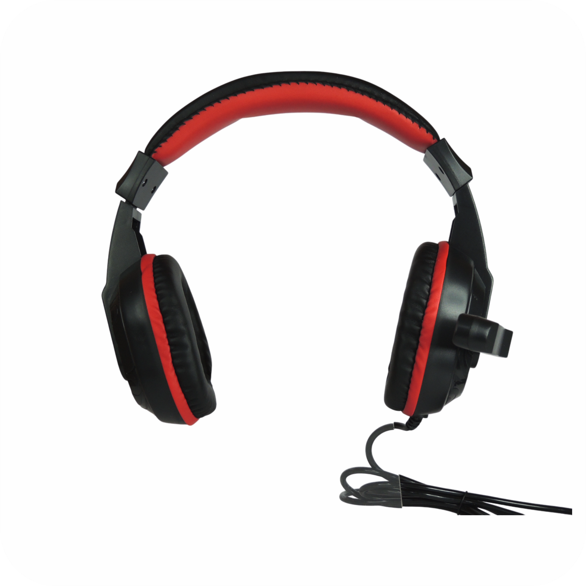 audifonos gamer negros con detalles rojos y micrófono