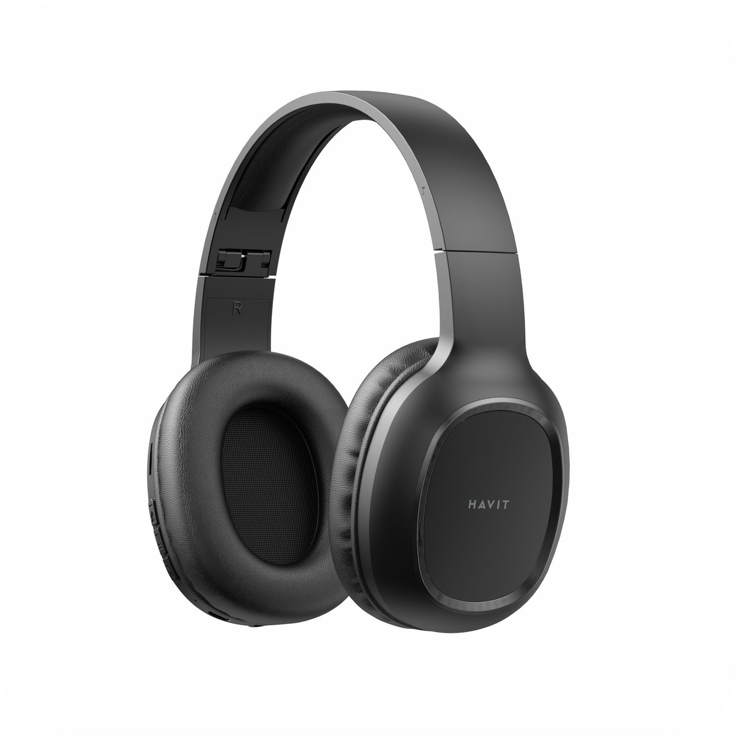 audifonos havit negros inalambricos sobre superficie  blanca
