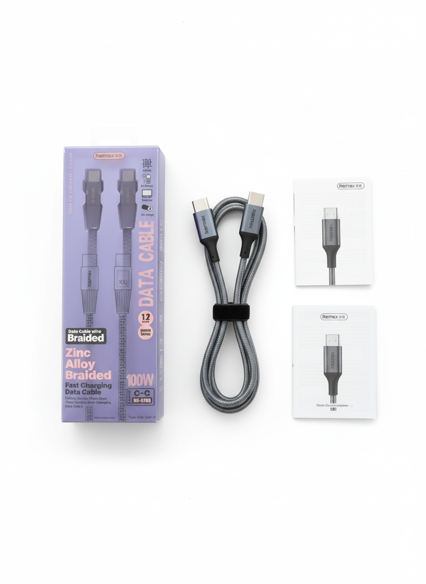 Cable USB-C a USB-C 100W trenzado con carga rápida y protección inteligente de batería