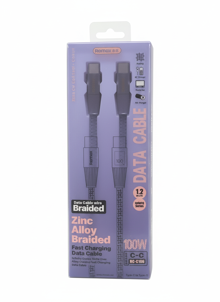 Cable USB-C a USB-C 100W trenzado con carga rápida y protección inteligente de batería