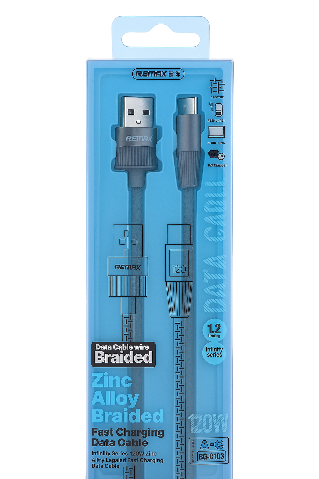 Cable USB-C a USB-C 120W trenzado con carga ultra rápida y protección inteligente de batería