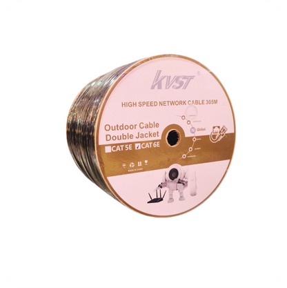 Cable Ethernet exterior, doble funda, 305 metros, en bobina, con etiquetas técnica y certificaciones