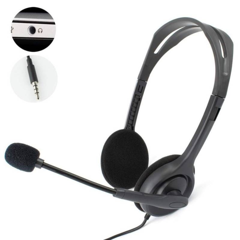 Diadema Logitech H111 con micrófono boom giratorio 3.5mm ligera para clases virtuales y videollamadas