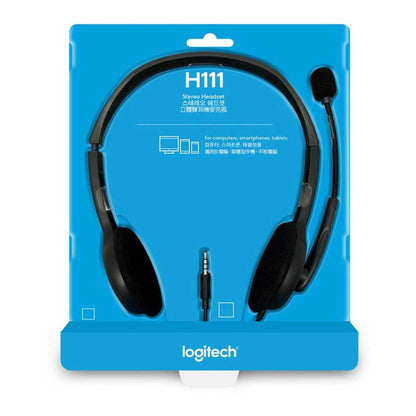 Diadema Logitech H111 con micrófono boom giratorio 3.5mm ligera para clases virtuales y videollamadas