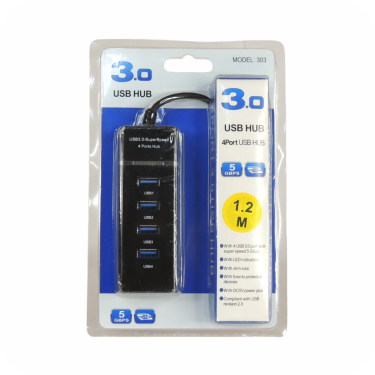 empaque de multipuerto usb hub negro de 1.2 metros 