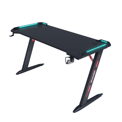 Escritorio gamer D2205 con iluminación RGB y superficie tipo fibra de carbono