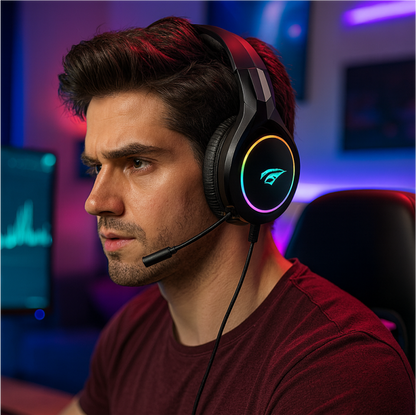 Headset gamer Havit HV-H2232D estéreo con iluminación RGB y micrófono flexible