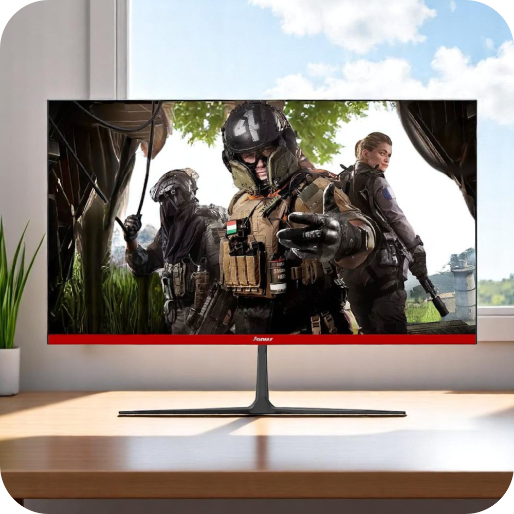 monitor janus sobre un escritorio 