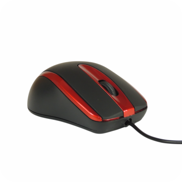 mouse alambrico negro con detalles rojos metalicos