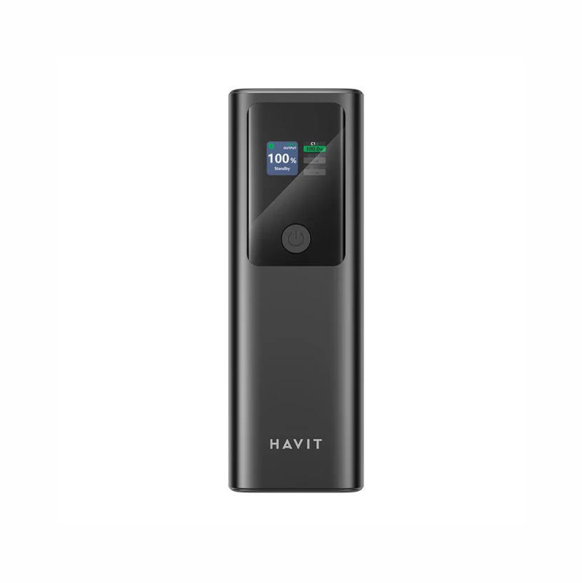 Power bank Havit PB50 27000 mAh 140W con display LED y cuerpo de aluminio para laptop y smartphone