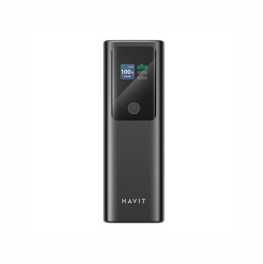Power bank Havit PB50 27000 mAh 140W con display LED y cuerpo de aluminio para laptop y smartphone