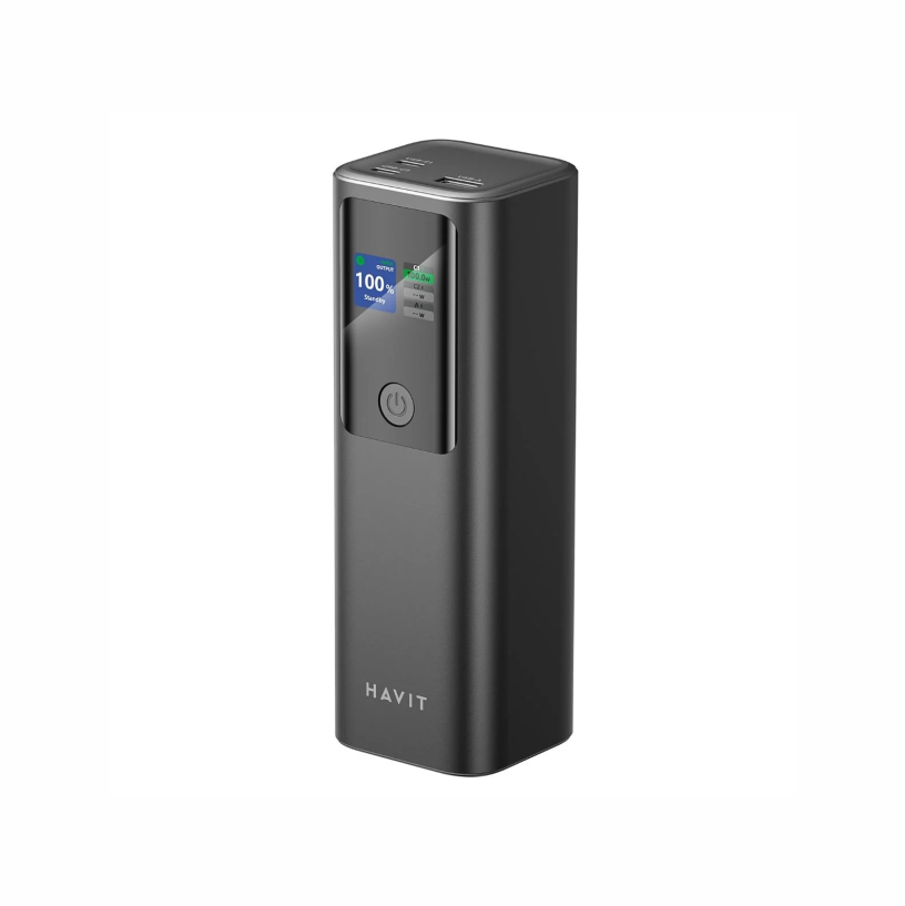 Power bank Havit PB50 27000 mAh 140W con display LED y cuerpo de aluminio para laptop y smartphone