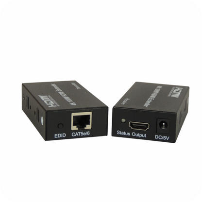 receptor y extensor hdmi con conexiones de entrada, salida y Lan 