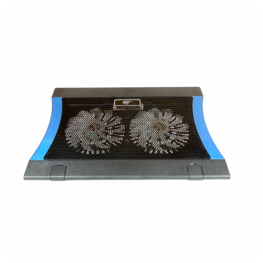 ventilador gamer negro con detalles azules y  retroiluminacion rgb