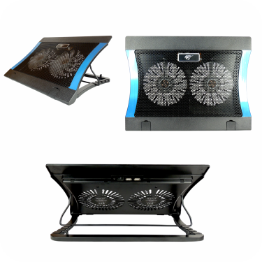 tres pespectivas de un ventilador gamer negro y detalles azules con retroiluminacion rgb